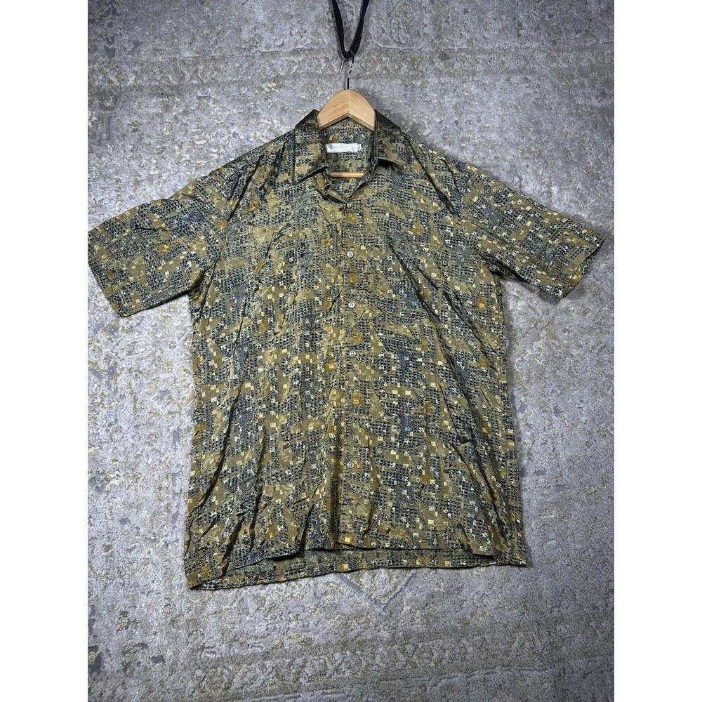 Vintage 90s Charagh Din CD Party Shirt Metallic Gold Jacquard Cyber Abstract M